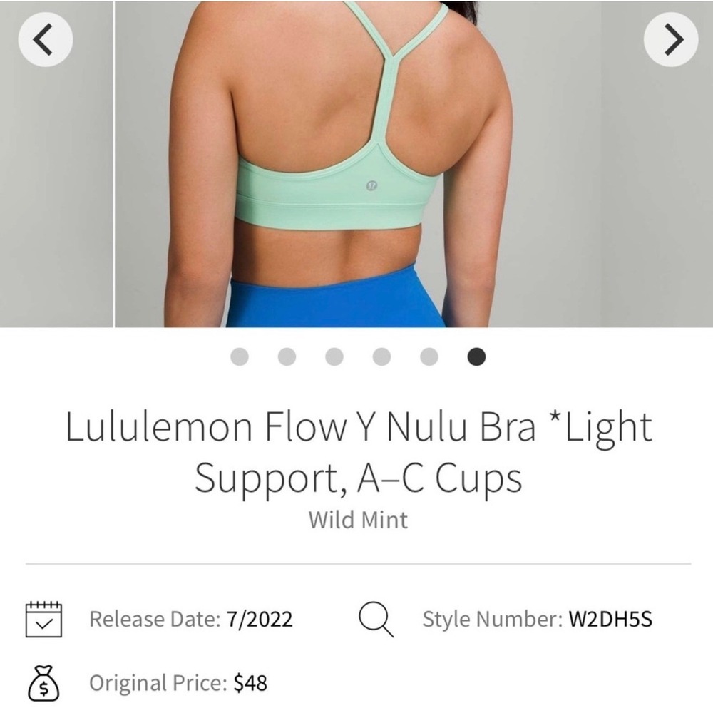 Lululemon Flow Y Nulu Bra Wild Mint Light Support A-C Cups W2DH5S Size 6 - Picture 3 of 10